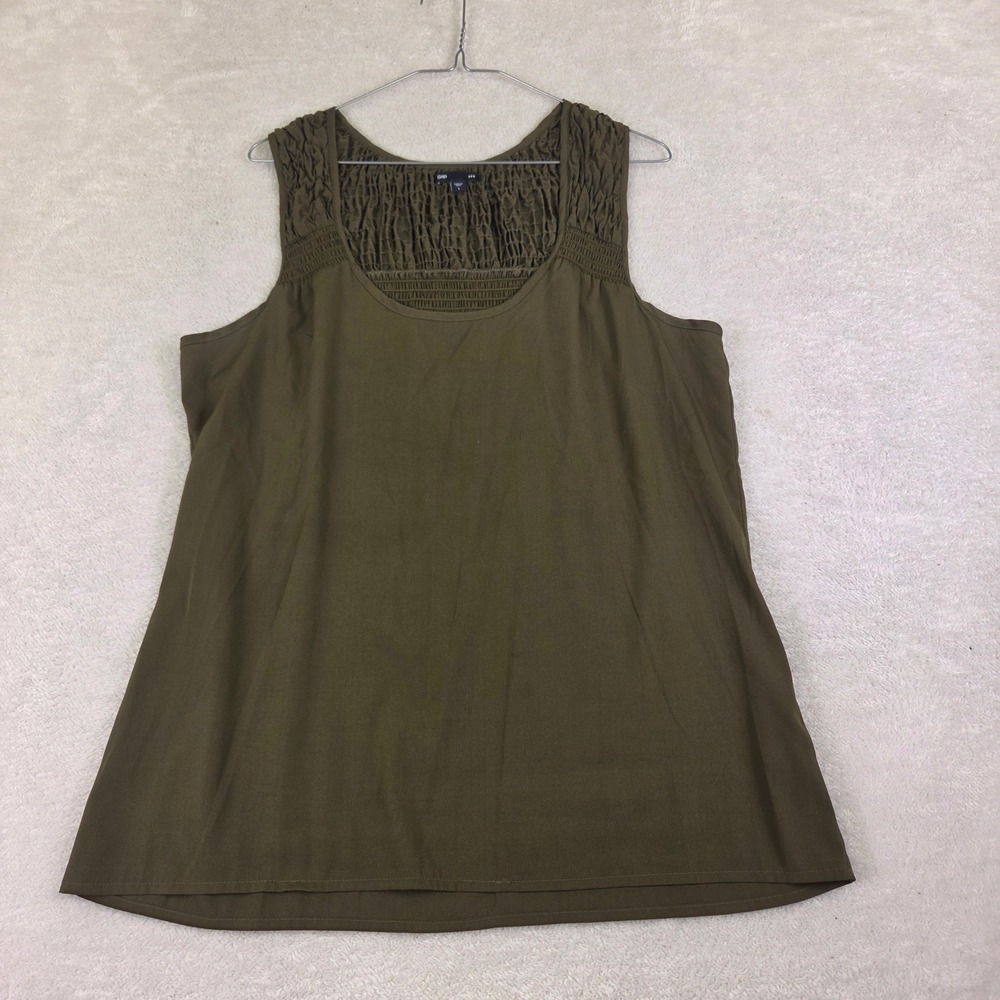 Gap Womens Olive Green Smocked Shoulder Sleeveless Scoop Neck Tank Top Large